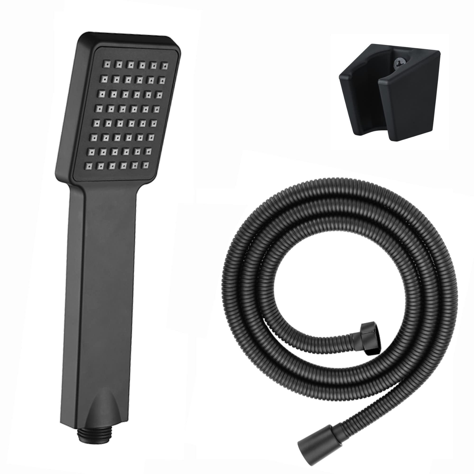 Enki Black Eh027, Modern Square Shower Head And Hose Kit With Shower Head Holder,