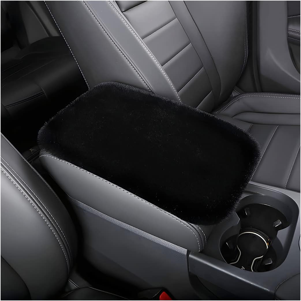 Fluffy Car Armrest Cover, Universal Car Center Console Pad, Car Armrest Seat Box Cover Decor Accessories For Women Men, Armrest Seat Box Cover Protector For Most Vehicle, SUV, Truck, Car (Black)