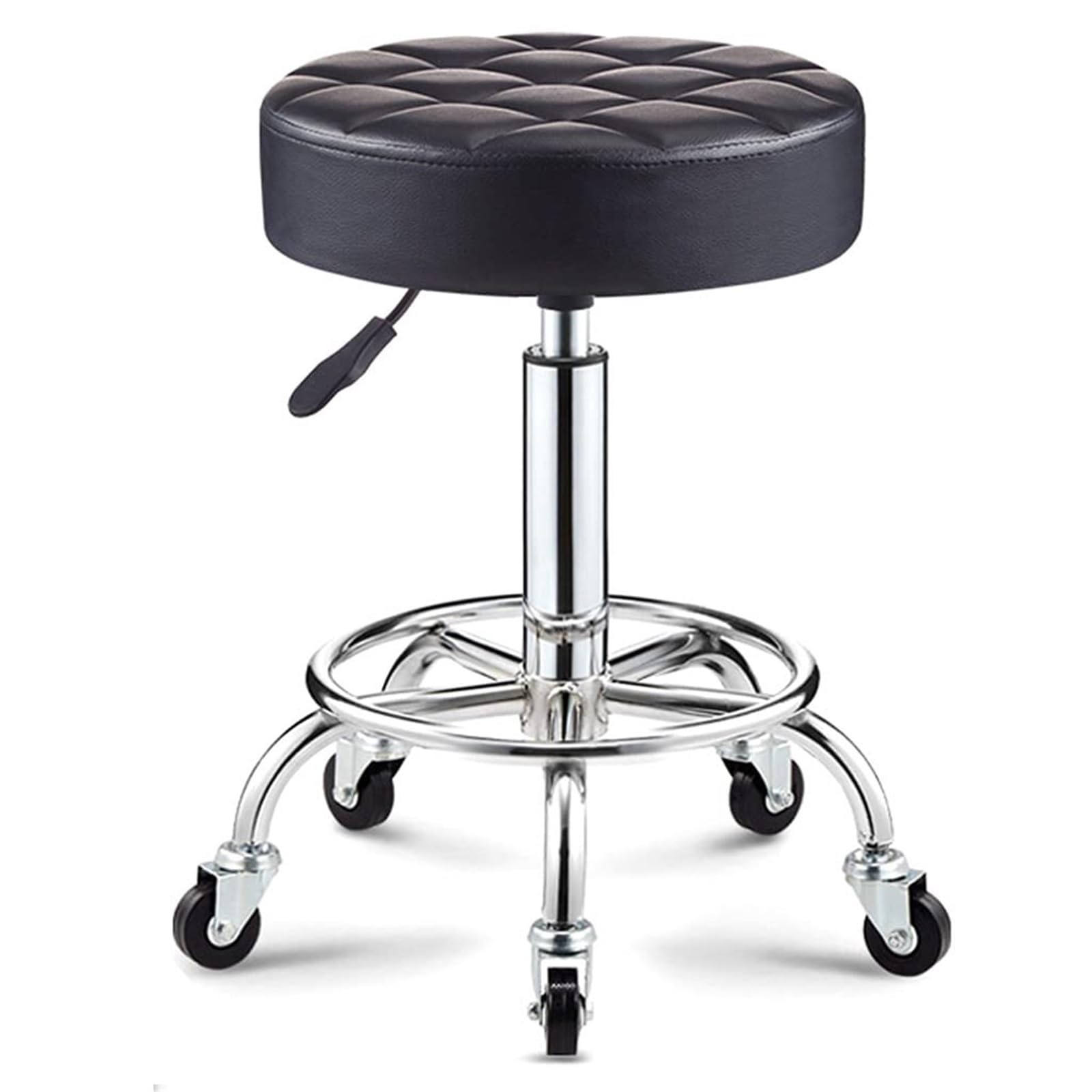 Taburete Redondo con Ruedas para salón, Altura Ajustable, Giratorio, para Oficina, manicura y pedicura, con Ruedas y Asiento Redondo más Ancho para Uso médico, SPA y estética (Negro).