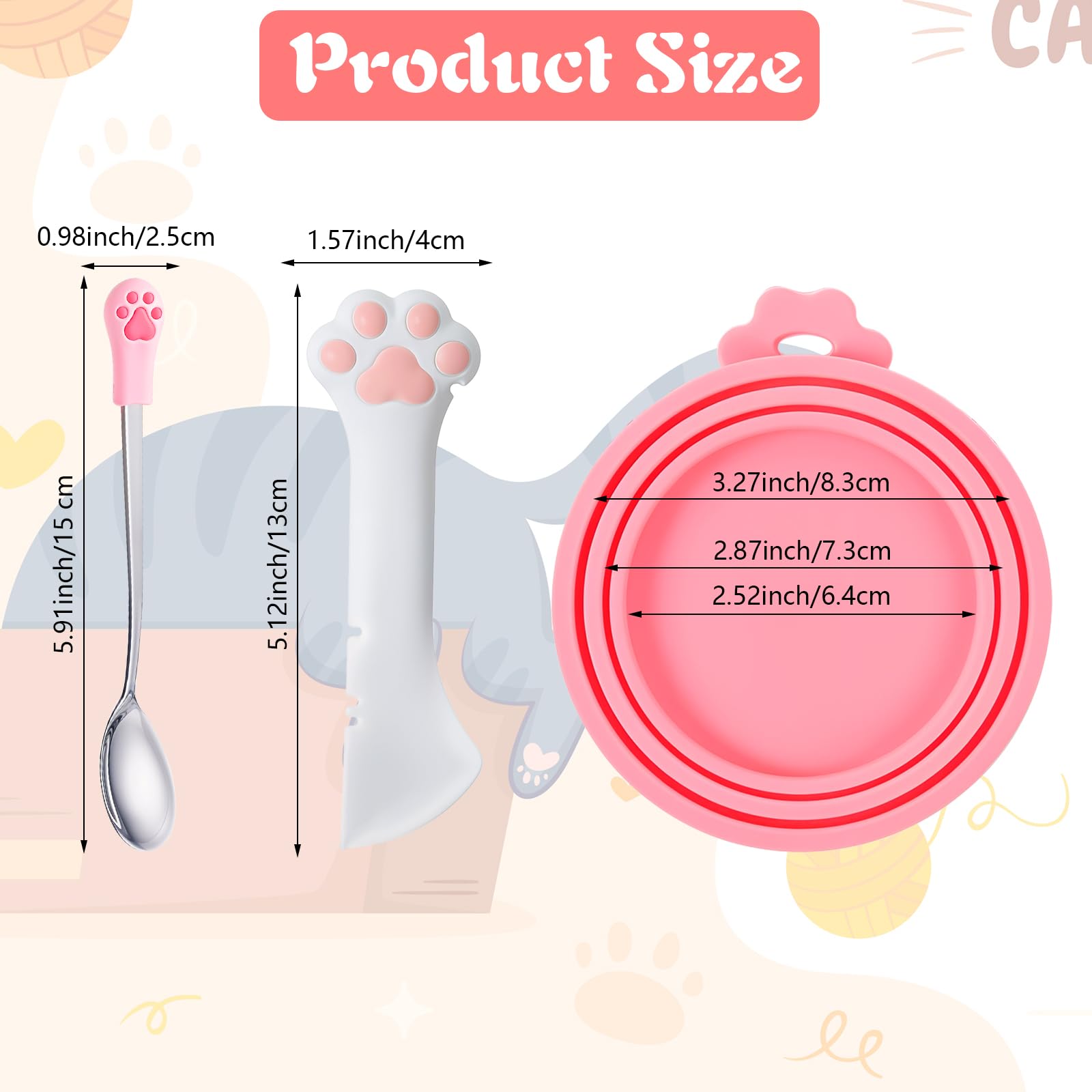 Qianyu 4 Pcs Cute Paw Shape Opener Spatula Pet Food Can Spoon & Lids Stainless Steel Wet/Dry Food Scoop Universal Silicone Can Covers Multi-Function Cat Food Can Opener Paw for Dog Cat