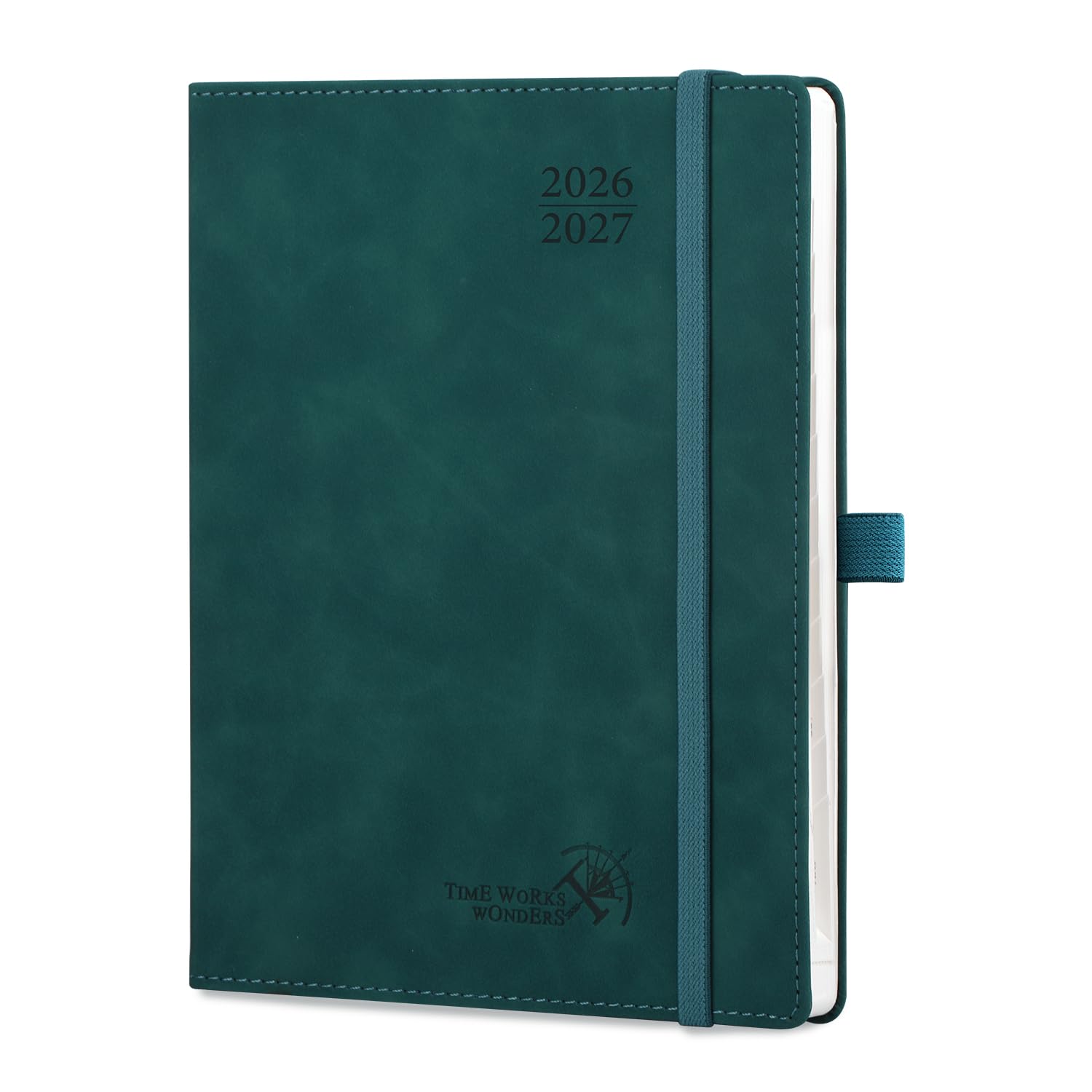 POPRUN Academic Diary A5 Week to View 2026-2027 Soft Cover 22 x 16.5 cm - 26/27 Weekly Planner & Notebook in One, Inner Pocket, Monthly Tab(Peotrol Green)