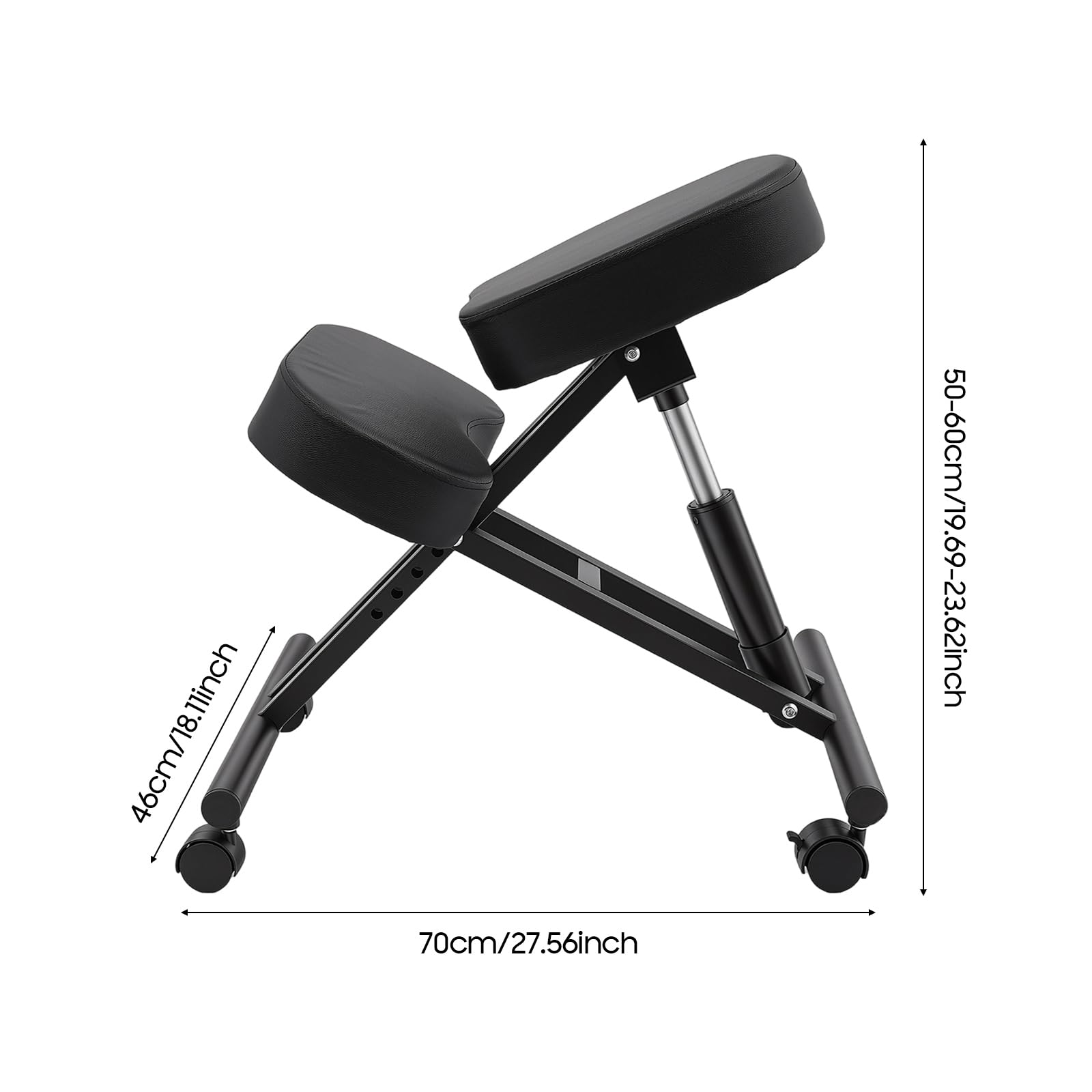 Chaise genoux, ergonomique, avec roulettes et réglage de la hauteur, capacité de charge de 100 kg, chaise de bureau, pour correction de la posture, tabouret avec coussin d'assise respirant