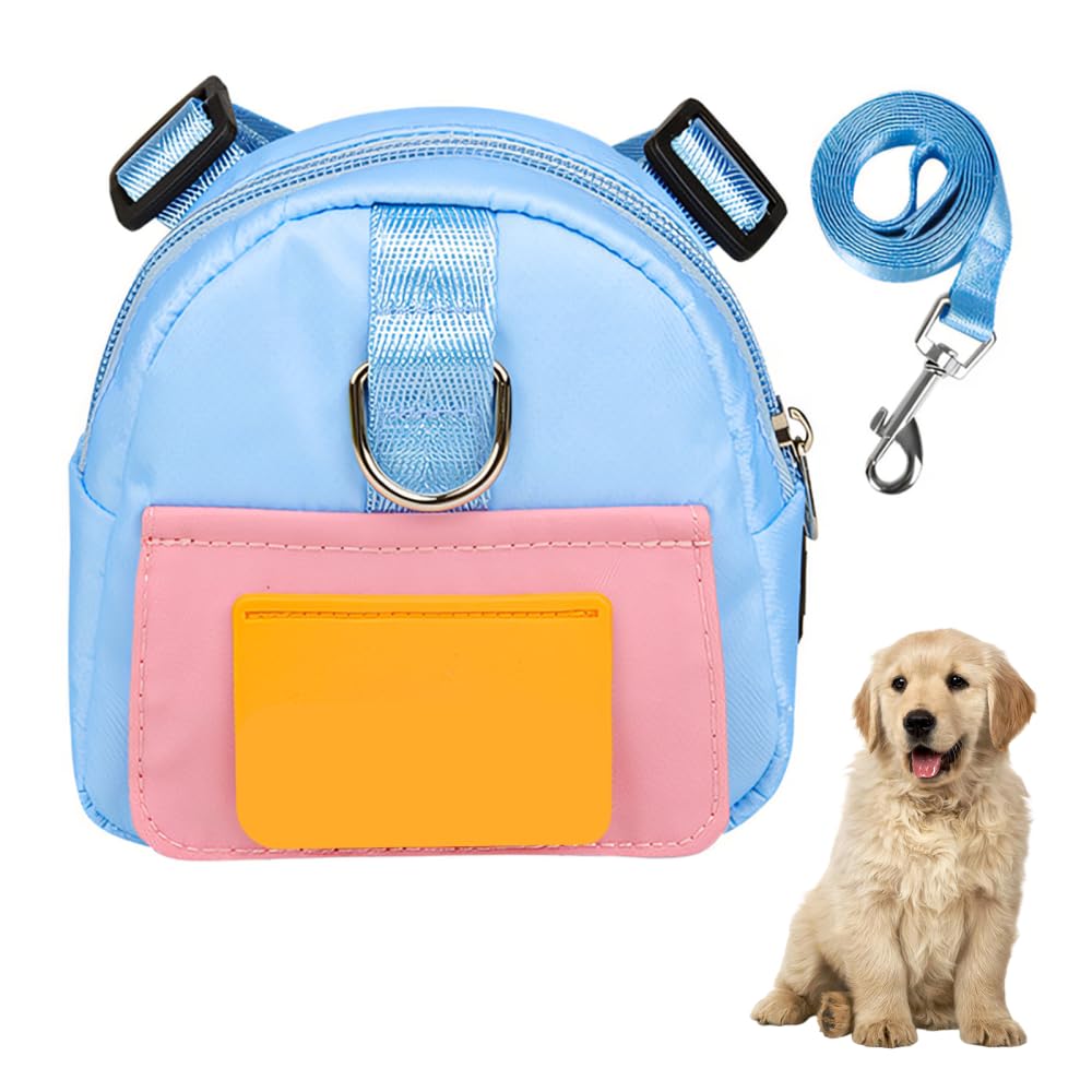 Dog Backpack Harness with Pockets, Adjustable Dog Backpack with Leash, Pet Harness with Snack Bag for Small Dogs and Cats from 4-15 kg