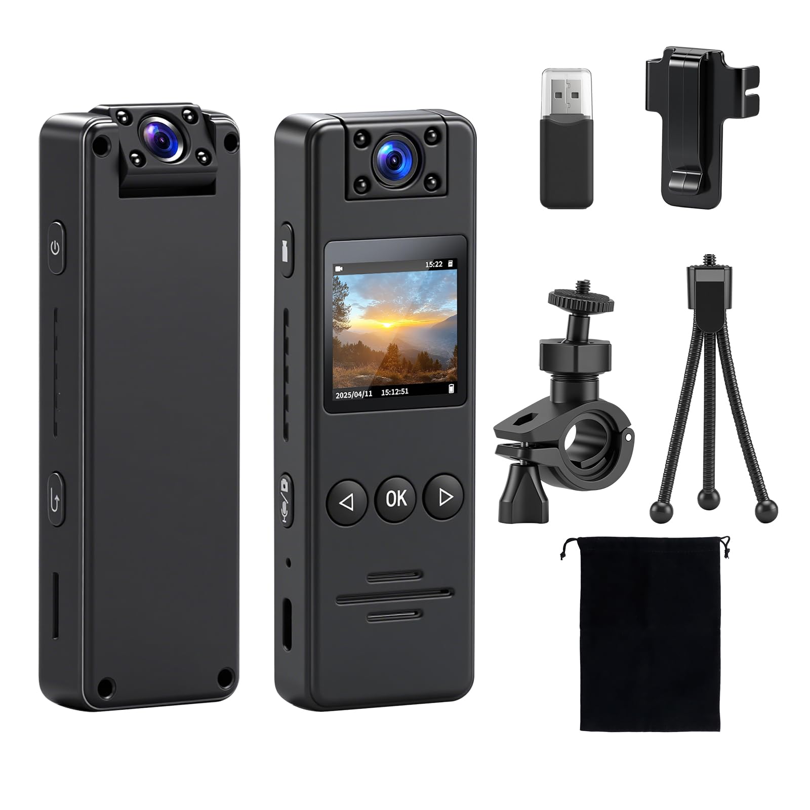 Mini Camara Deportiva, Cámara Corporal con Grabación de Audio y Vídeo,Cámara Accion 1080P con Pantalla 1.3",Lente de 180°,Visión Nocturna,POV Cámara Casco Moto Mini Vlog Camera Video Bodycam