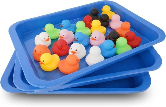 6 PCS Flat Plastic Trays, Blue Flat Storage Organizer Tray, Plastic Art Trays for Office, Home, Crafts, Beads, Painting, and DIY Projects Stackable & Portable Pack of 6 Blue