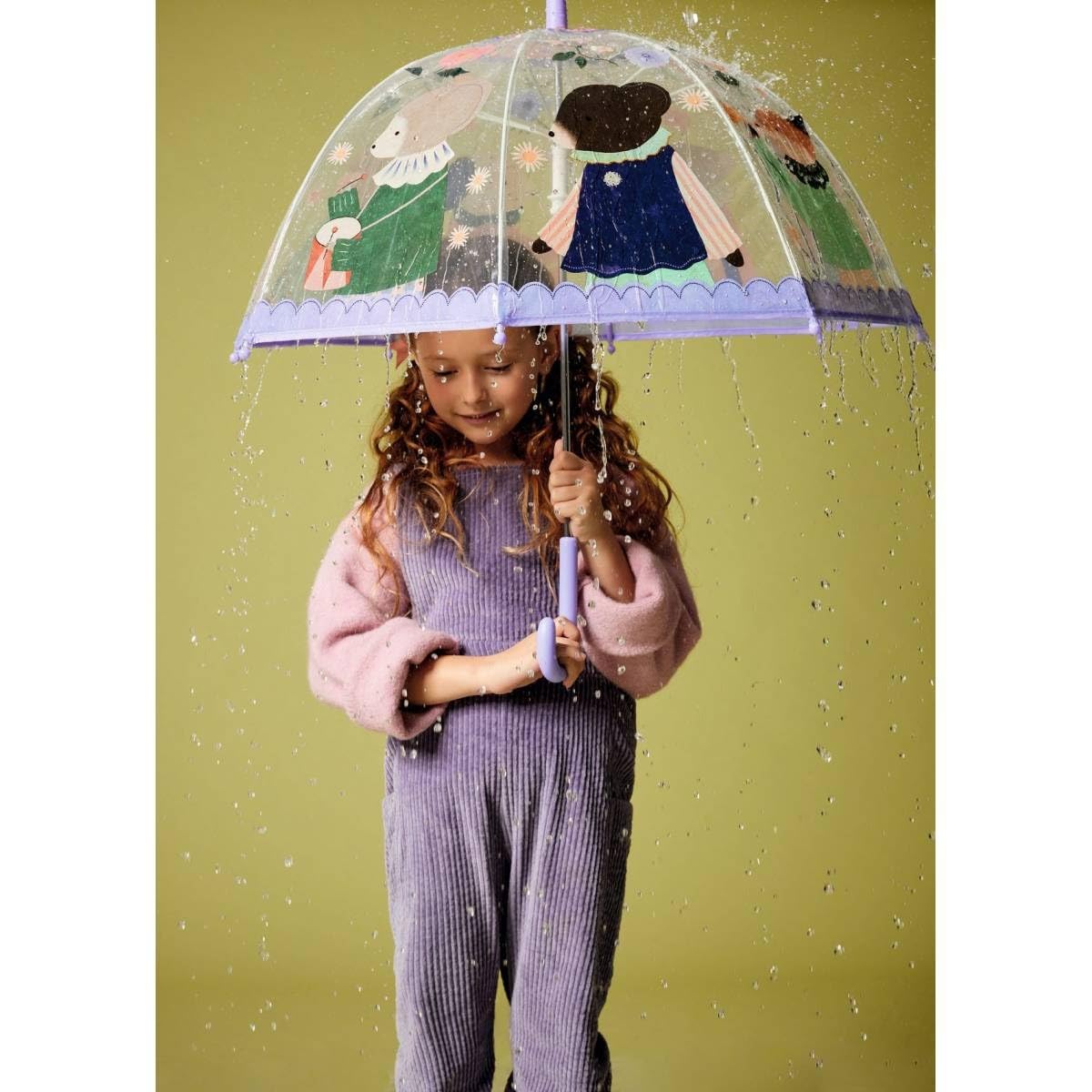 Djeco DD04718 Paraguas para niños Naturaleza | con animales de colores | Paraguas transparente multicolor