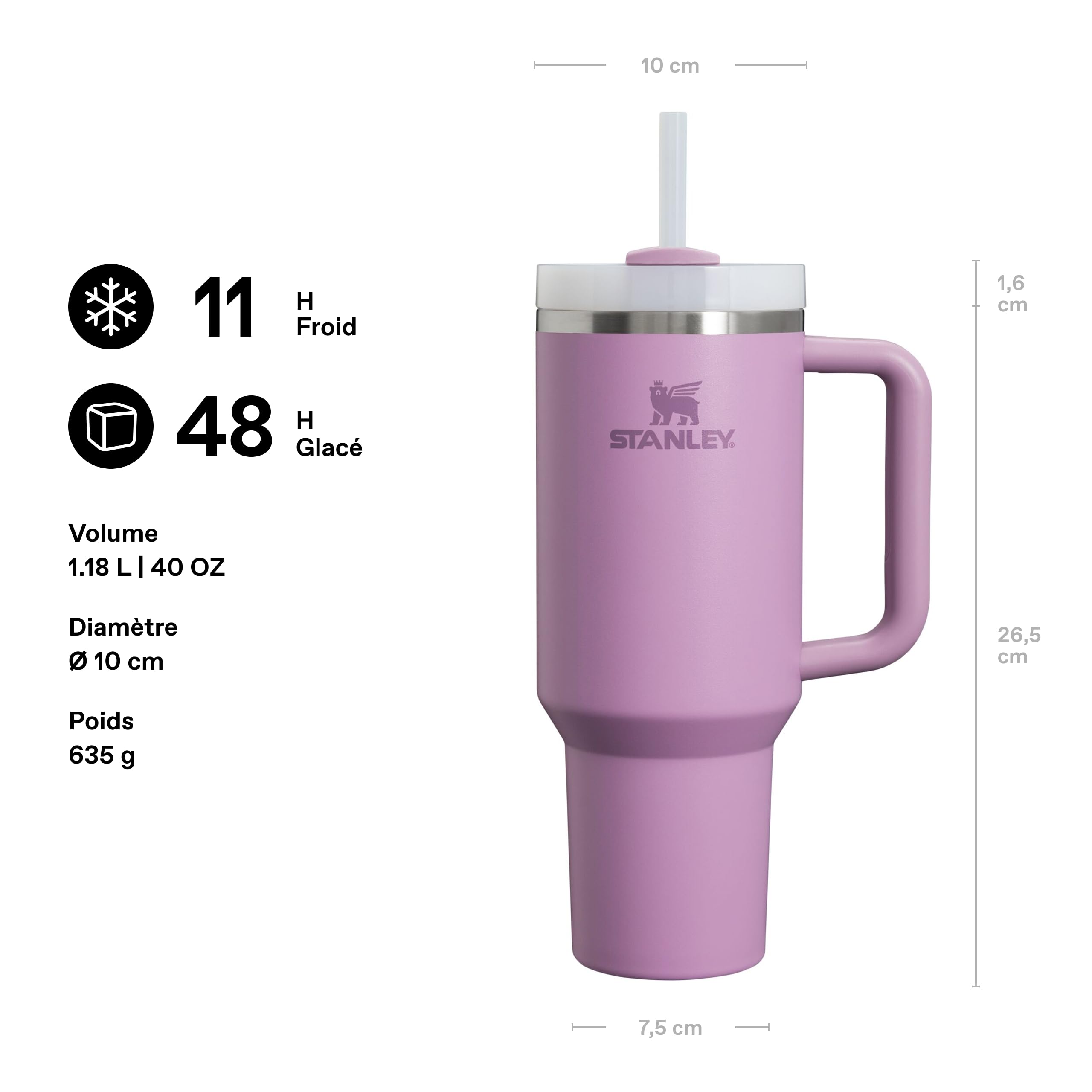 STANLEY Quencher H2.0 FlowState Mug Isotherme avec Paille 1.2L - Froid Pendant 11 Heures - Glacé Pendant 48 Heures - Thermos Lavable au Lave-Vaisselle - Gourde Inox Sans BPA - Lilac
