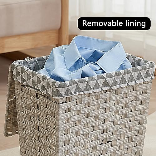 Panier à linge en plastique imitation rotin résistant avec doublure textile amovible