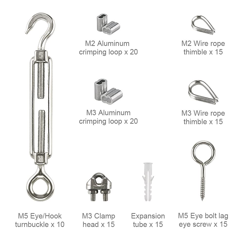 Spannschloss Set M5 – Verstellbare Bügelklemme, Drahtspanner Mit Kauschen, 6-teilig, Edelstahl 304, Für Seile Und Kabel