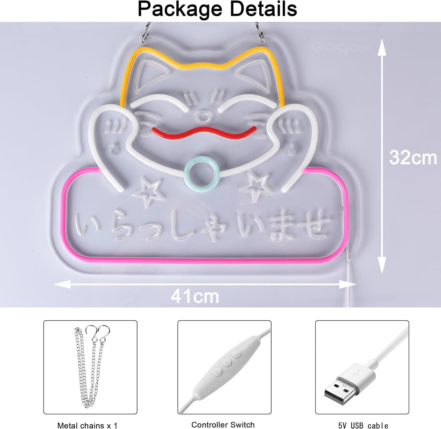 Japanese Welcome Neon Sign Fortune Cat Wall Decor Dimmable Led Neon Lights Japanese Style いらっしゃいませ Neon Billboard for Restaurant Shop Store Window USB Powered 16.1" x 12.6" - Image 6