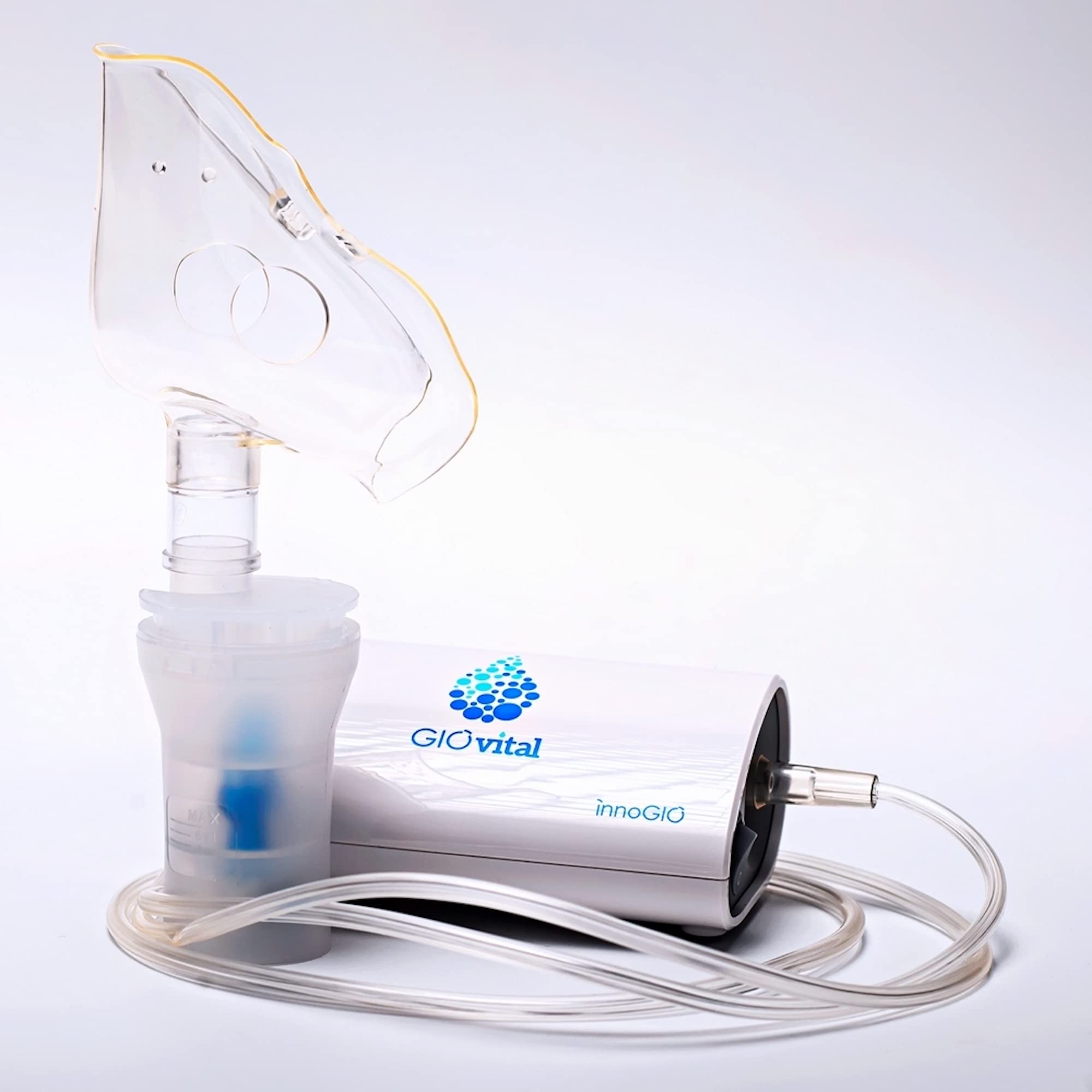 InnoGIO GIOvital, Vernebler mit Elektrischem Kompressor für Erwachsene & Kinder, Tragbarer Inhalator für Aroma- & Phytotherapie, Atemgerät mit Masken, Mundstücken, Schlauch, Nebulizer & Filter