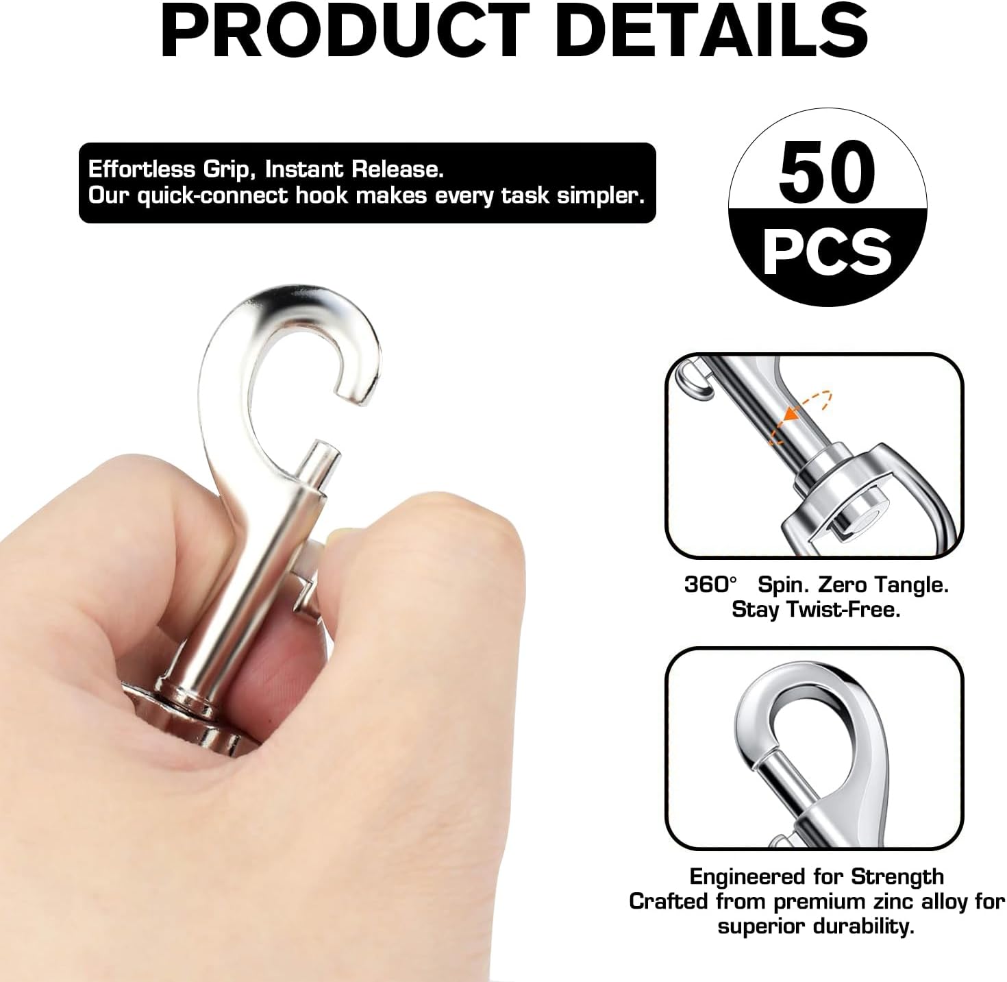 Lucky Goddness 50pcs Swivel Snap Hooks for Dog Leash Collar Linking, Metal Heavy Duty Eye Lobster Claw Clasp Multipurpose- Perfect for Pet Buckle Key Chain Purse Bag Making Handmade Crafts DIY Project - Image 3