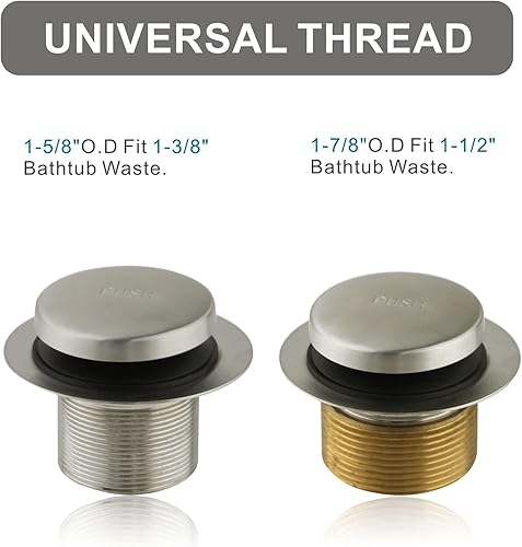 Miniatura 18 de Juego de montaje de reborde de drenaje de bañera color negro, con punta de desagüe de un solo agujero, kit de recambio de rosca gruesa con placa