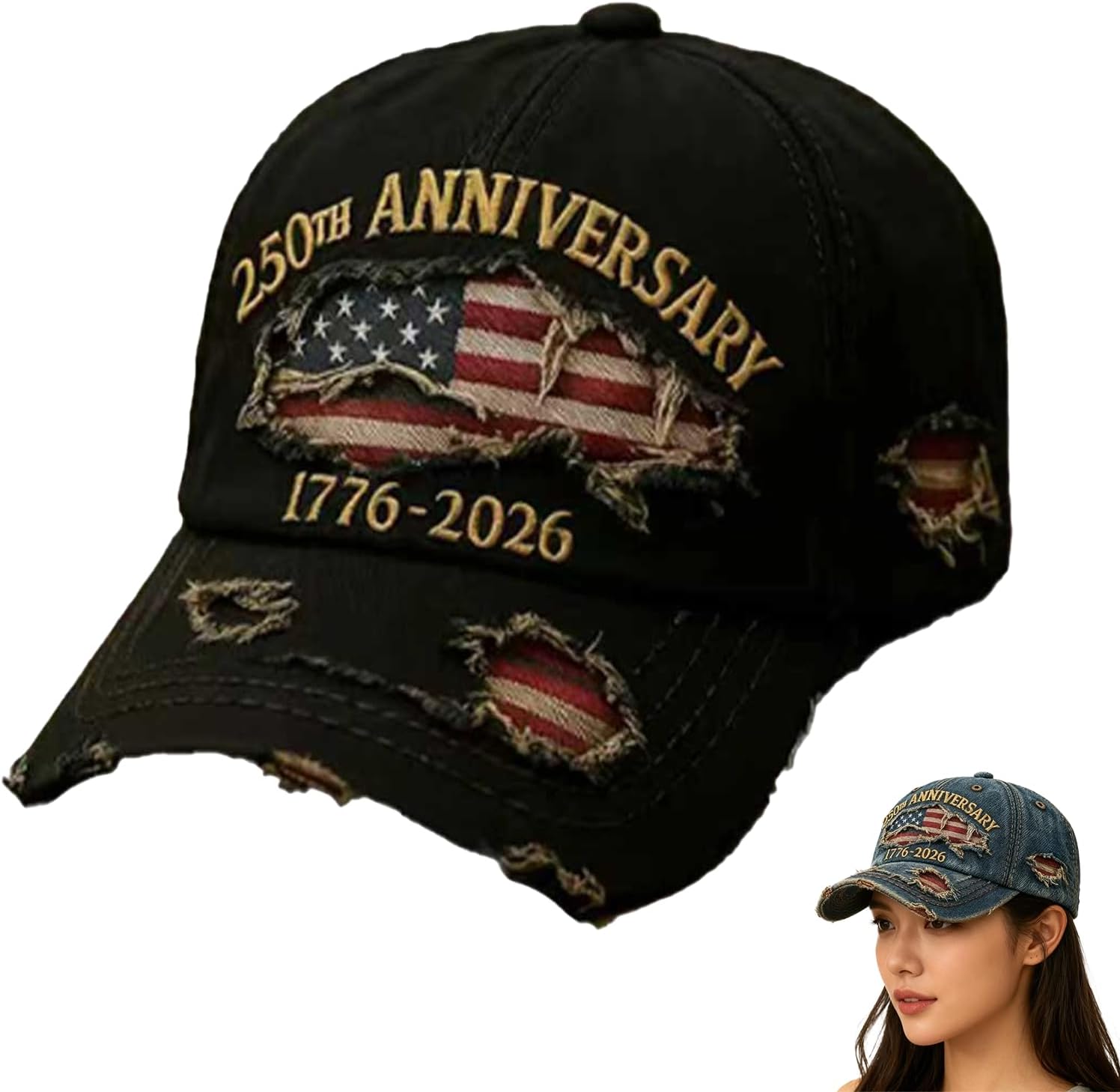 250 Anniversary USA Hat,Patriotic Baseball Cap 1776-2026 - Adjustable USA Retro Denim Baseball Cap