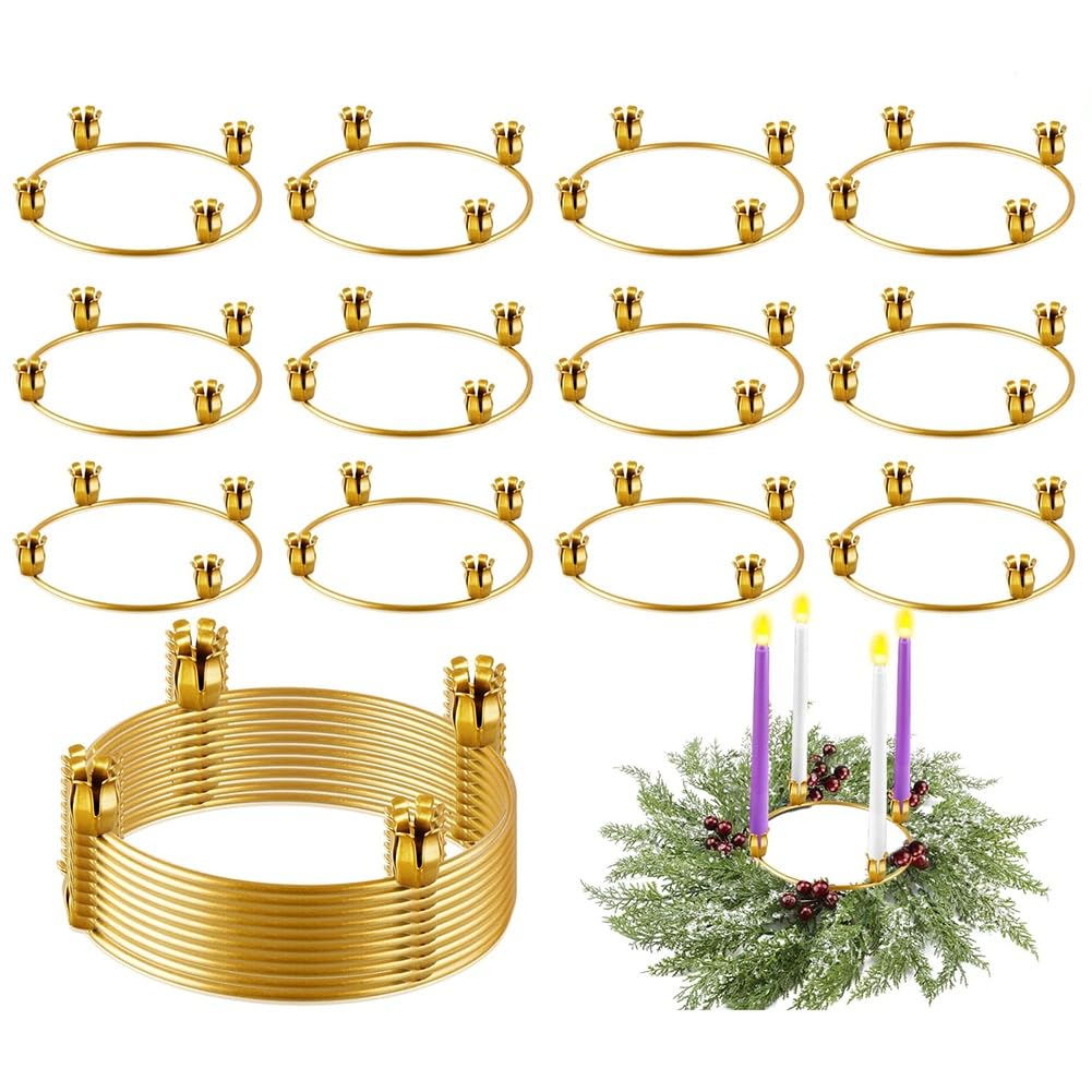 12 Anillos para de Adviento, 12 Candelabros de Metal Dorado para de Adviento, Portavelas de Mesa, Candelabro de Adviento para Iglesia, Decoración de Mesa para el Hogar y Festivid