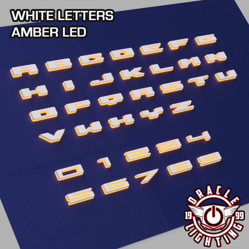 Image of Oracle Lighting 3140-A-001 Single Universal Illuminated Amber LED Letter R with Matte White Finish Letter Badge - Sleek Design - Customized High-End Appearance