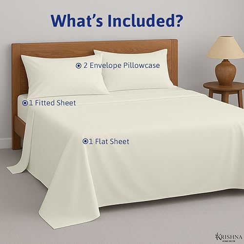Miniatura 3 de KRISHNA Juego de sábanas de 4 piezas, 100% algodón egipcio Giza, ultrasuave y transpirable, calidad de hotel, se adapta a colchones de hasta 18