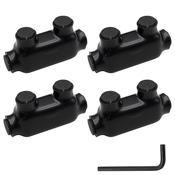 Black Insulated in-Line Connector, 2/0-6 Conductor Range, 3.55 "L x 0.96 "W x 2.05 "H Pre-Filled with Oxidation Inhibitor, Vinyl Rubber Coated, Insulated Cable Connectors 3/16 Allen Hex 4PCS