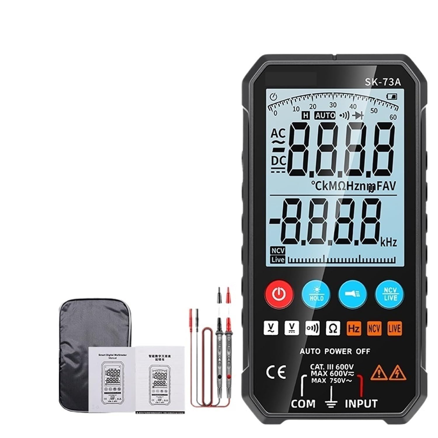 1pc SK73C Mini Digital Multimeter Smart Electrician Tester for DC/AC Voltage Capacitance Ohm Hz Professional Multitester(SK-73A)