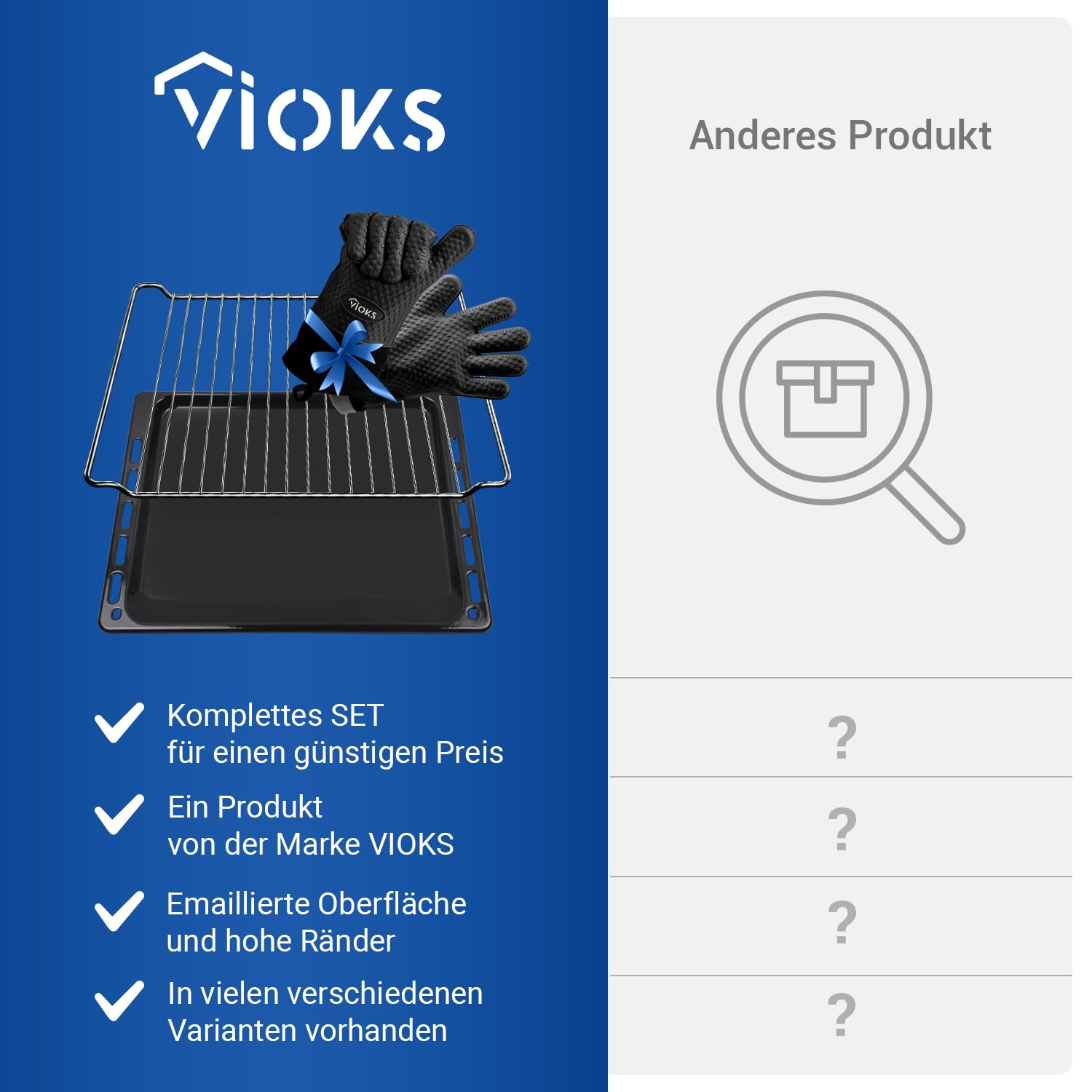 VIOKS Backblech + Grillrost + Handschuhe Ersatz für Bauknecht 481241838128