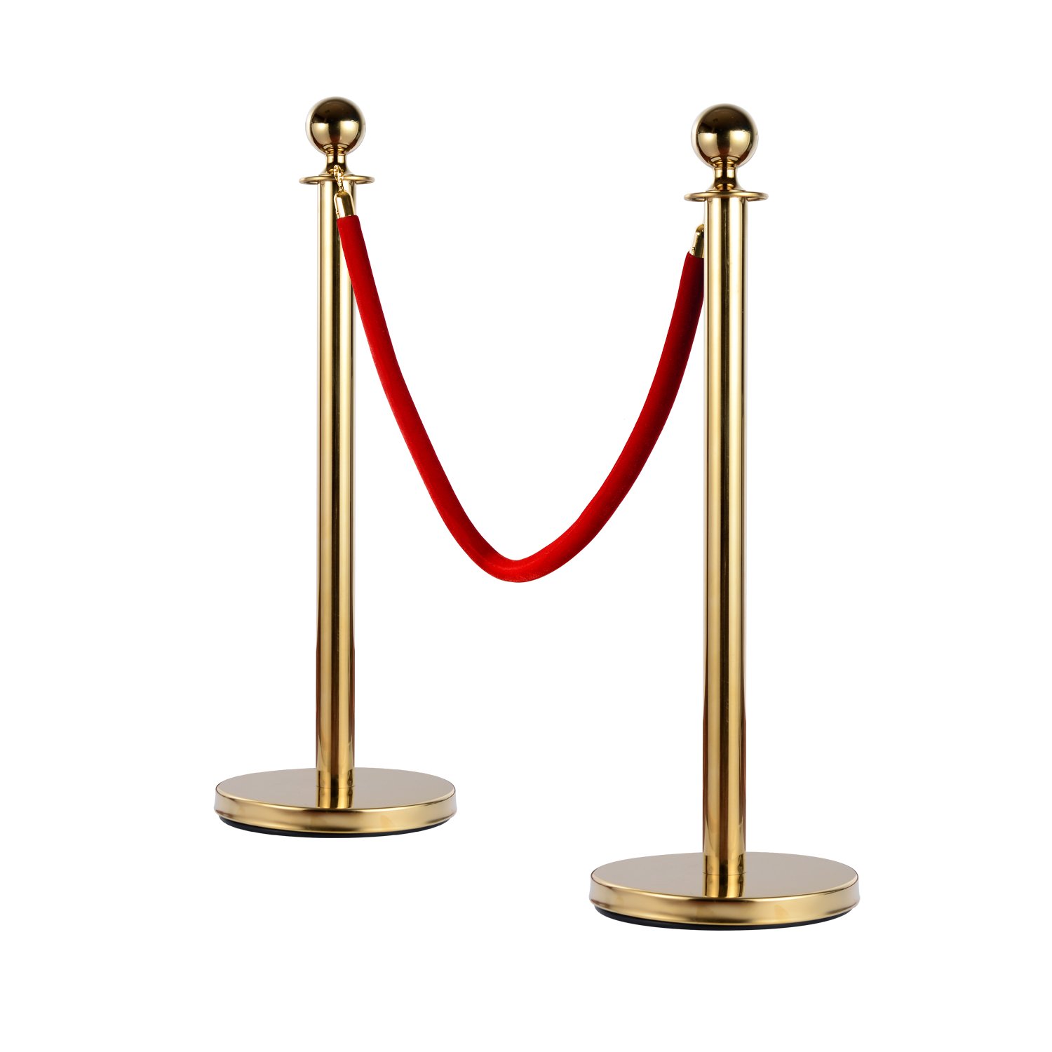 HOMCOM Catenaria Acero Inoxidable Cordón Rojo 2 Piezas Ф32xH95CM Dorado