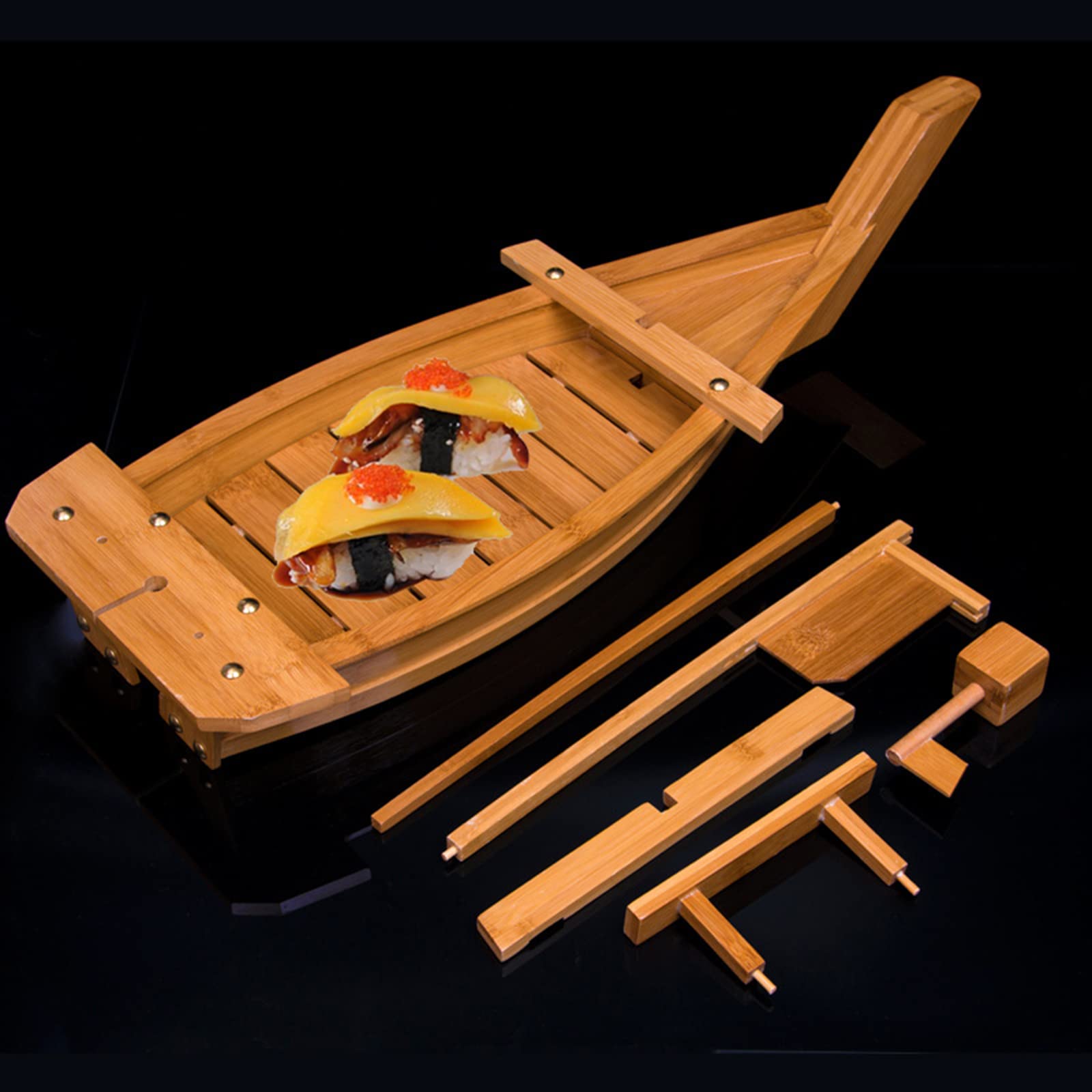 Assiette de service à sushis en bois - Grande taille - 70 cm - Idéal pour restaurant ou service de restauration