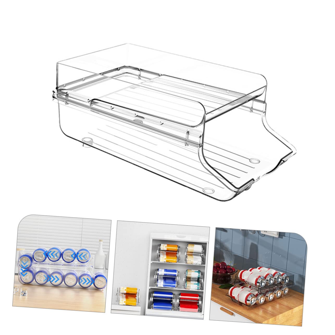 Mikinona Soda Storage Double Layer Drink Organiser Can Dispenser for Fridge Pantry