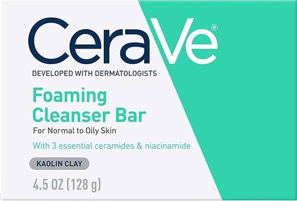 Barra Limpiadora Espumosa CeraVe, Jabón para Cara y Cuerpo, para Piel Grasa, 4.5oz | Fórmula Sin Jabón con Niacinamida y Ceramidas Equilibra la Piel Grasa y Retiene la Humedad sin Sensación de Tirantez ni Sequedad Limpiadora 4.5 Onzas (Paquete de 1)