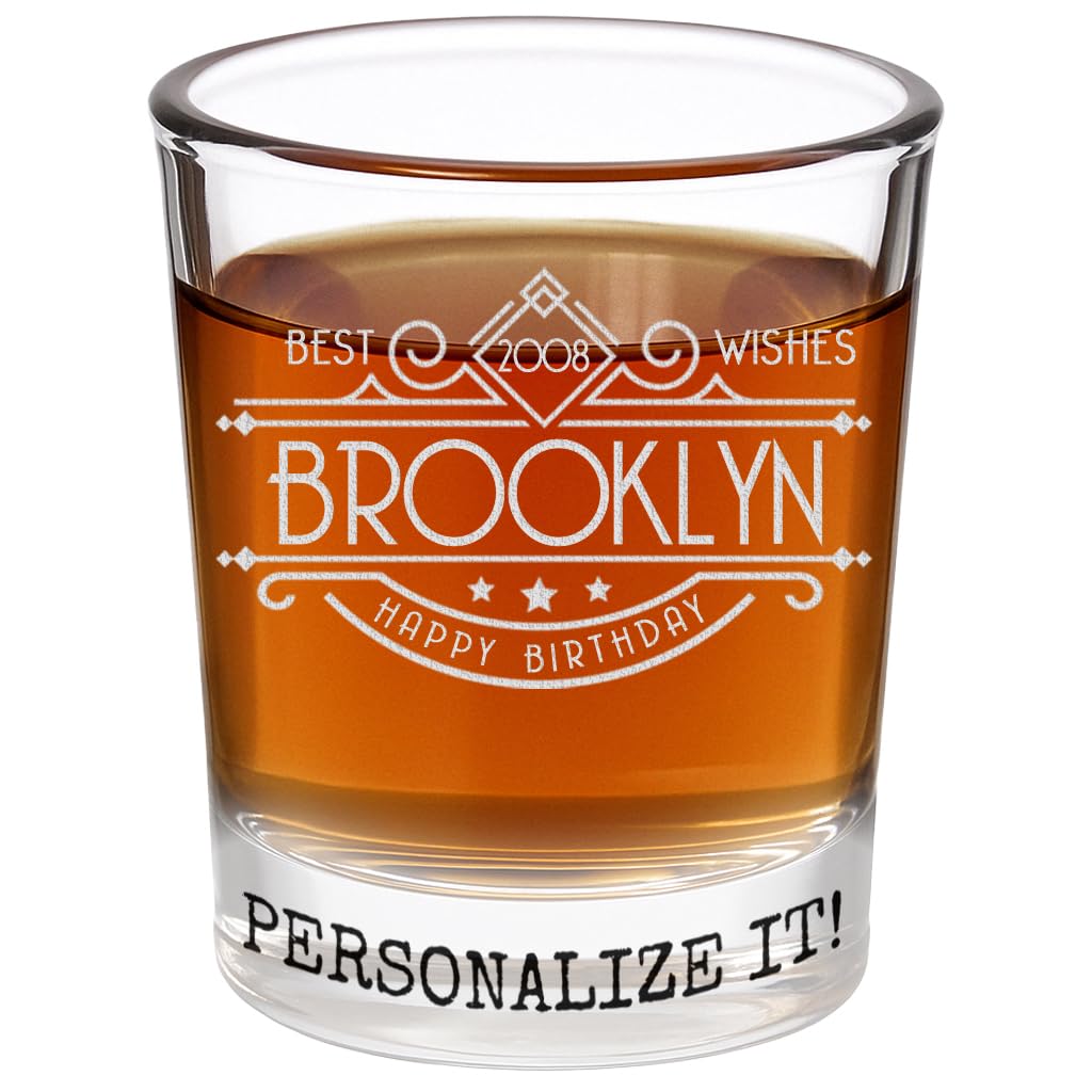 Personalised Vintage 18th Etched 2.5oz Shot Glass โ Custom 2008 Happy 18th Birthday Gifts, Customized Decor, Turning 18 Year Old, Party Favors, Finally 18 Best Gift Idea Son Gatsby