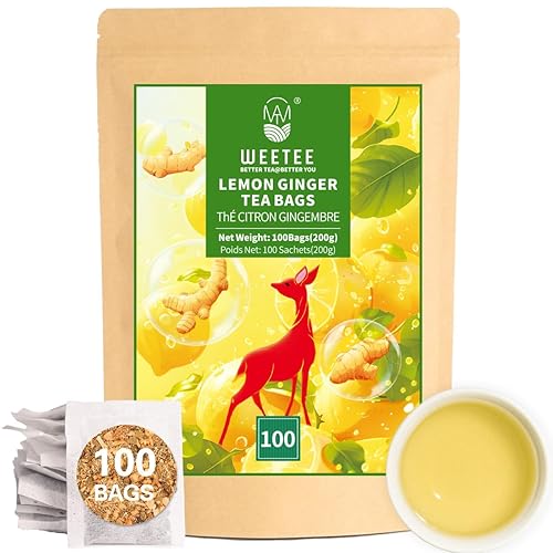 WT WEETEE Té Herbal de Limón y Jengibre, Ingredientes 100% Naturales, Hecho con Hierba de Limón, 100 Bolsitas de Té Sin Cafeína