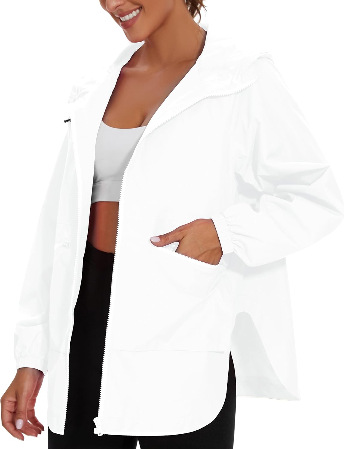 PESION Womens Waterproof Raincoat Lightweight Rain Jacket Trench Coat Hooded Windbreaker With Pockets for Outdoor