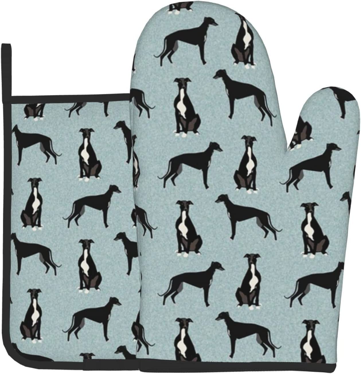 Wicron Black Greyhound Pet Dog Oven Mitts And Pot Holders,Cooking Gloves, Heat Resistant Baking Mitts