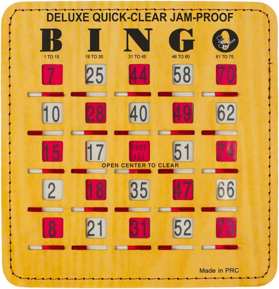 MR CHIPS Jam-Proof Quick-Clear Deluxe Fingertip Slide Bingo Cards with Sliding Windows 10 Pack in Woodgrain Style