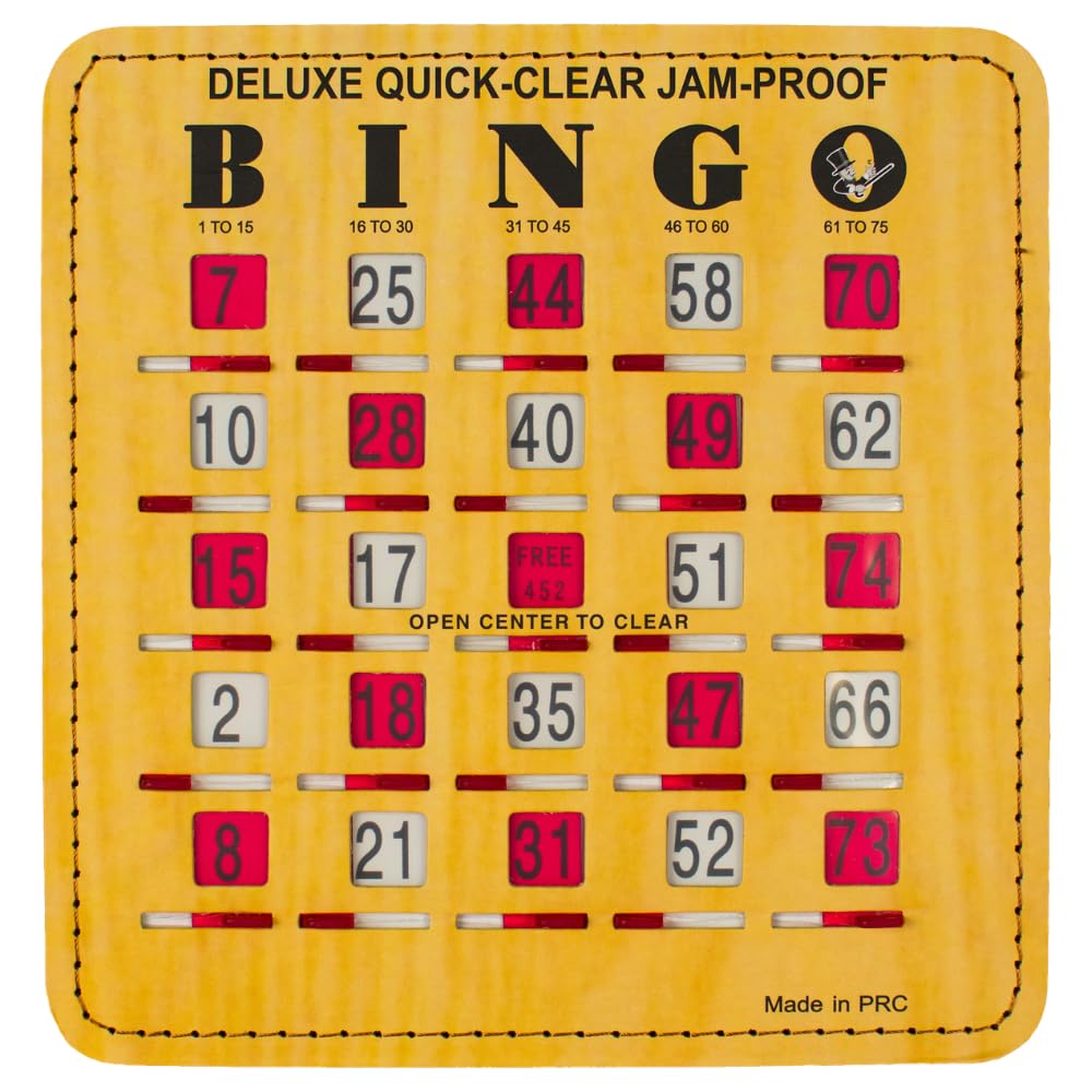 MR CHIPS Jam-Proof Quick-Clear Deluxe Fingertip Slide Bingo Cards with Sliding Windows 10 Pack in Woodgrain Style