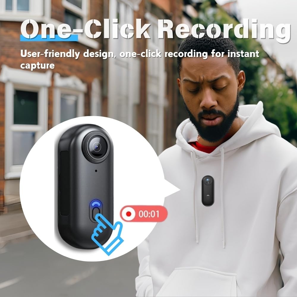Körperkamera 1080P, tragbare Kamera mit Speicher und Einer Akkulaufzeit von 150 Minuten | Klipp-on-Körperkamera mit Audio, Point-of-View-Kamera, Aktionskamera(32G-pro)