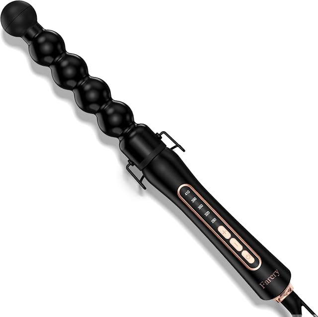 Farery 32mm Bubble Curling Wand for Long Hair – Ceramic Tourmaline Springless Barrel for Spiral Curls & Beach Waves, 5 Heat Settings (280°F–410°F), Auto Shut-Off, Dual Voltage Travel Curling Iron with Heat Resistant Glove