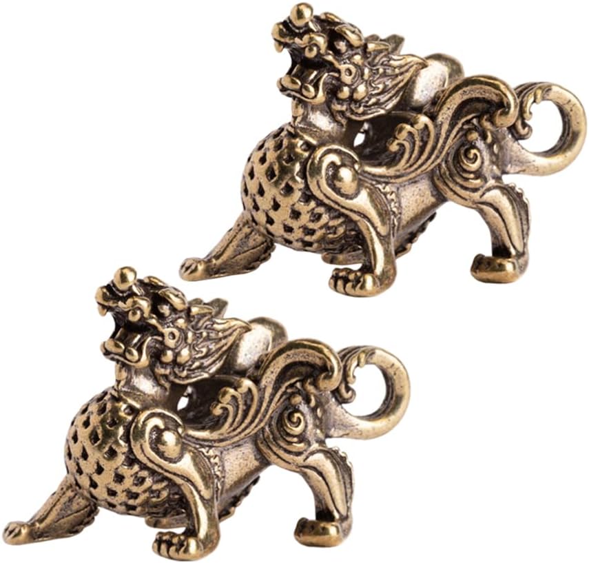 WINOMO 2pcs Feng Shui Pixiu Statue Brass Prosperity Figurine Animal Wealth Decor for Home Office Attract Money Good Luck Sculpture Decoration