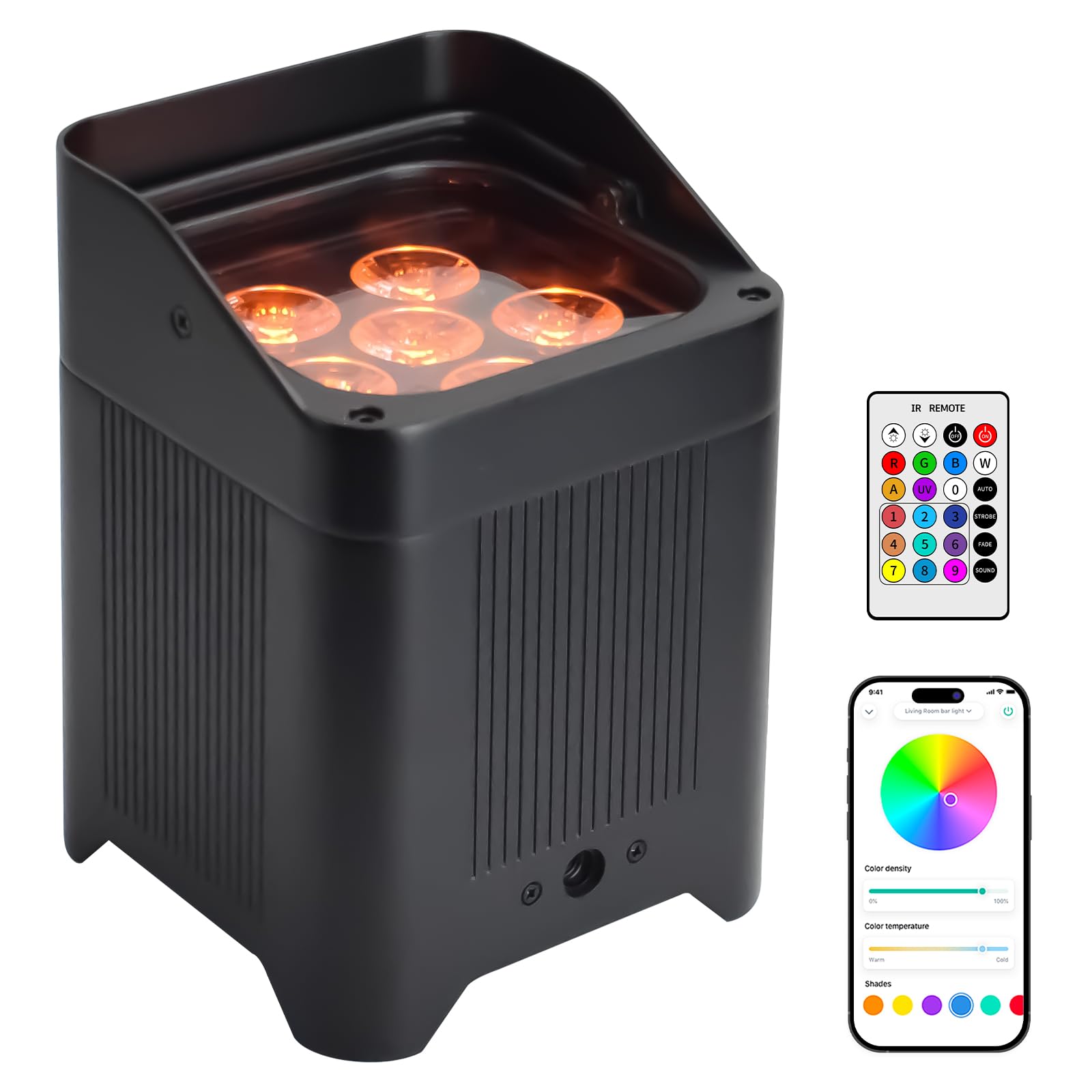 Battery Rechargeable led uplight,6x18w RGBWA UV led par can Light?APP DMX512 Wirless Remote Control Uplighting Indoor for Wedding dj Party