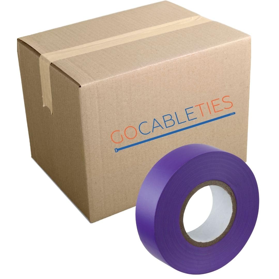Gocableties Purple Electrical Tape, 19mm x 20m, Bulk Box of 50 Rolls, Strong Self-Adhesive PVC Insulation Tape for Insulating, Repairing and Protecting Electrical