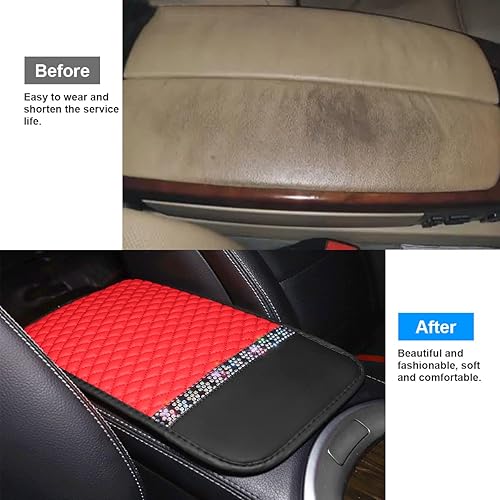 Miniatura 5 de Funda de cuero brillante para consola central de automóvil, protector de consola central de automóvil con diamantes de imitación de cristal