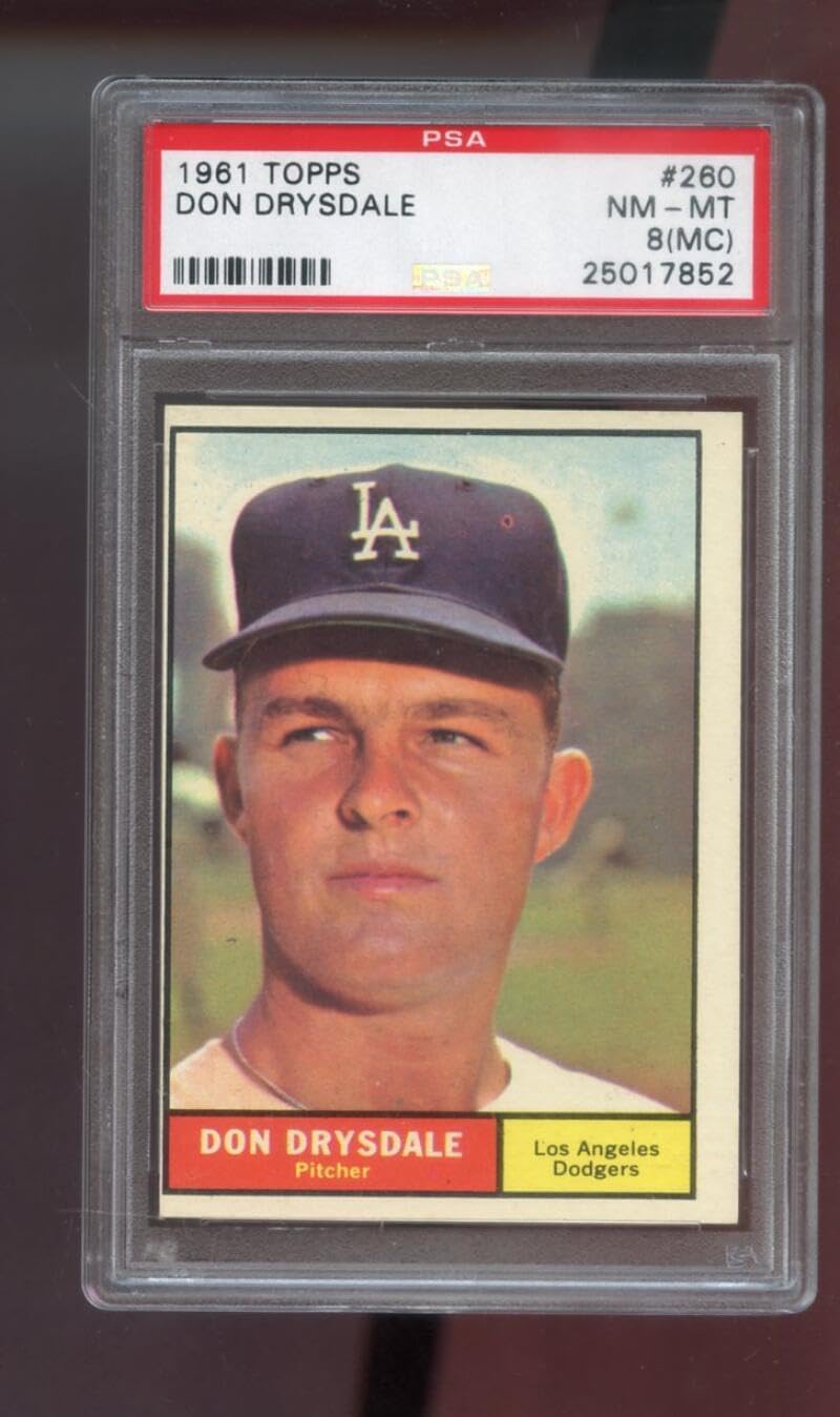 1961 Topps #260 Don Drysdale PSA 8 (MC) Graded Baseball Card Los Angeles Dodgers