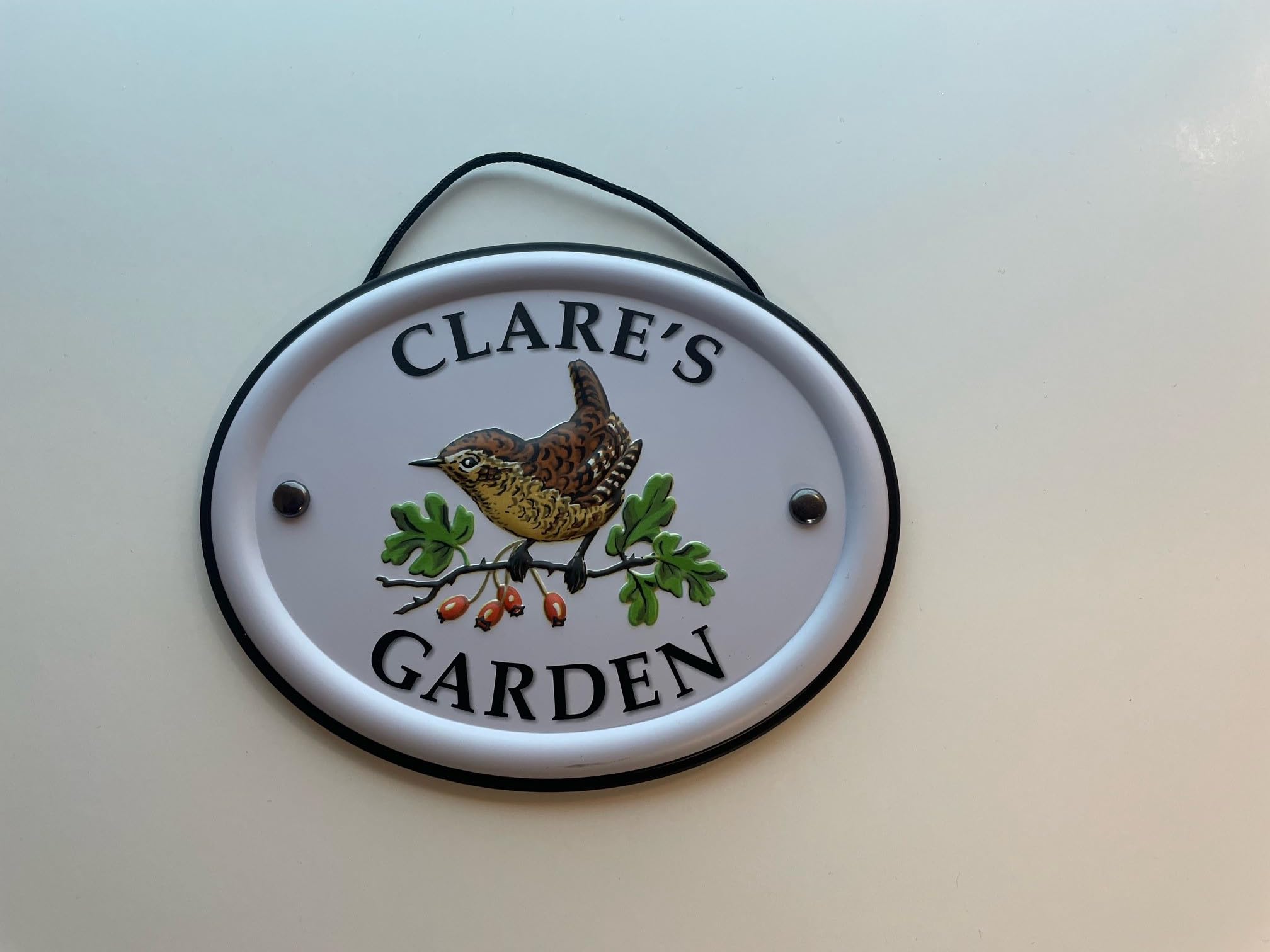 Personalised Embossed Metal Garden Sign 12x15cm – British Bird Design – Outdoor Decorative Hanging Garden Plaque – Weatherproof Metal Sign for Garden Walls Fences or Sheds (Clare)