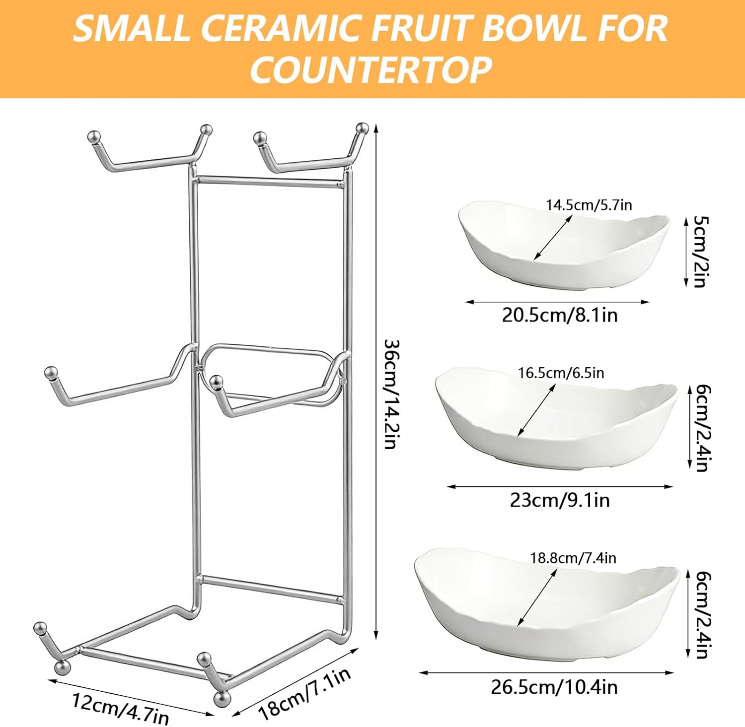 3 Tier Fruit Bowls,Fruit Bowl for Kitchen Counter with Metal Stand,Tiered Fruits Stand for Countertop for Fruits Vegetable Snack Nuts Cake Dessert Storage