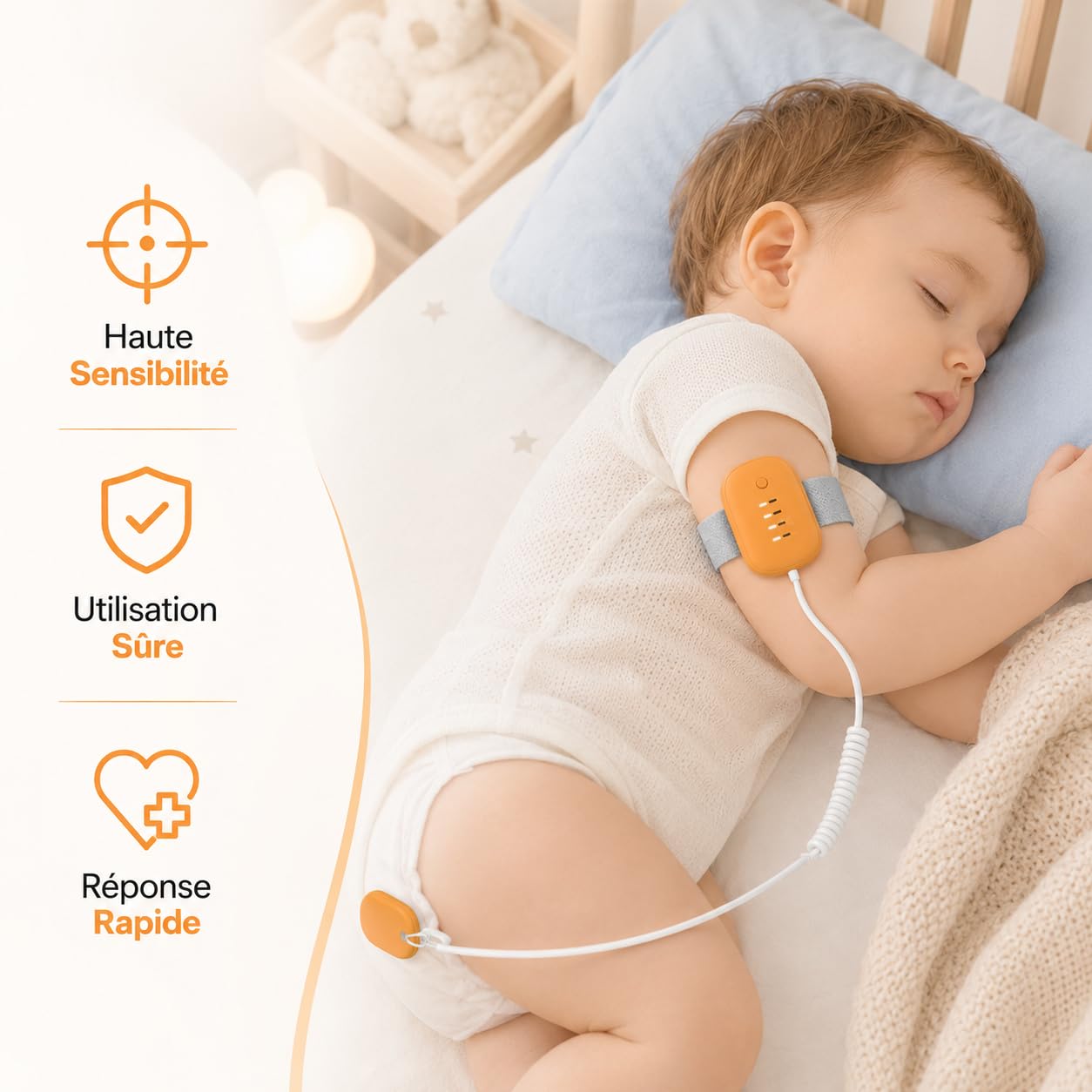 Alarme D’Énurésie Nocturne DodoGuard, Stop Pipi Enfant, Alarme Stop Pipi USB Rechargeable avec 3 Modes, Capteur Humidité Sensible pour Filles Et Garçons (Bleu)