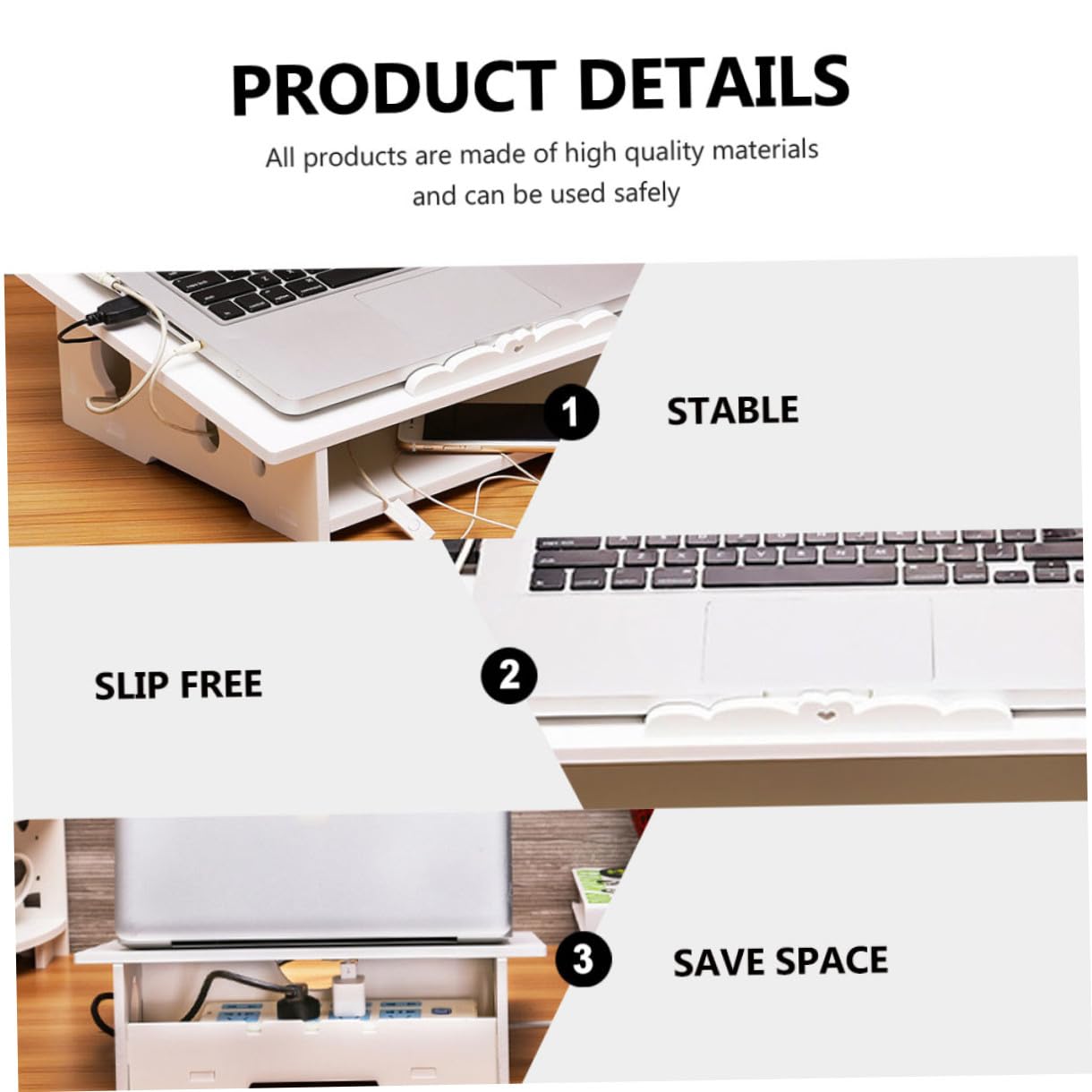 jojofuny Supporto per Laptop in Legno-plastica Bianco, Angolo Ergonomico e Antiscivolo, per Ufficio e Casa, Spazio Portaoggetti