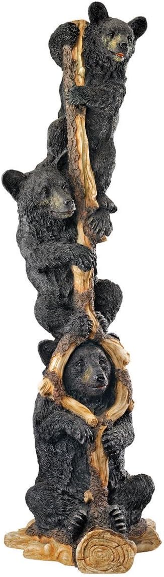 Black Bear Cubs Up a Tree Outdoor Garden Statue, Polyresin, 115.5 cm