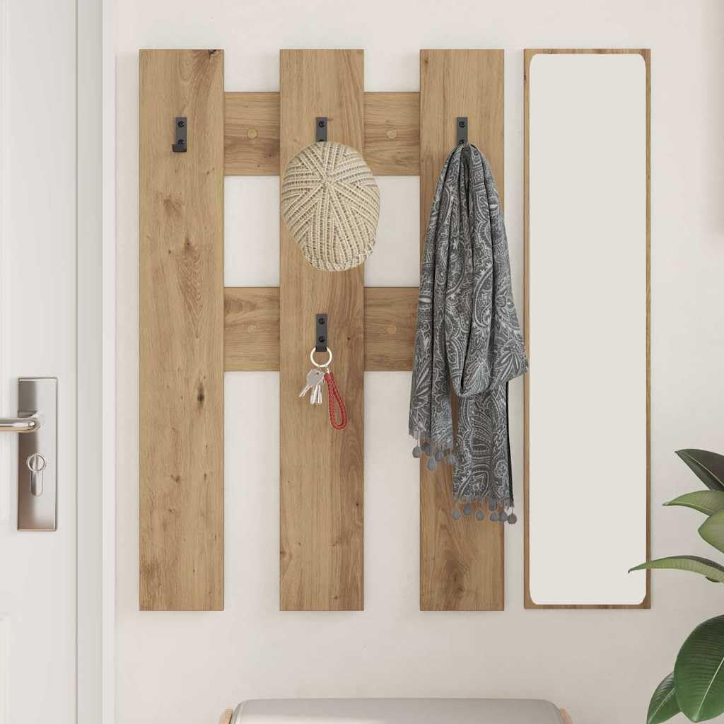 Leasha Porte Manteau Mural Bois, Porte-manteau Patère Murale pour Entrée Couloir Chêne artisanal 65x3x100 cm
