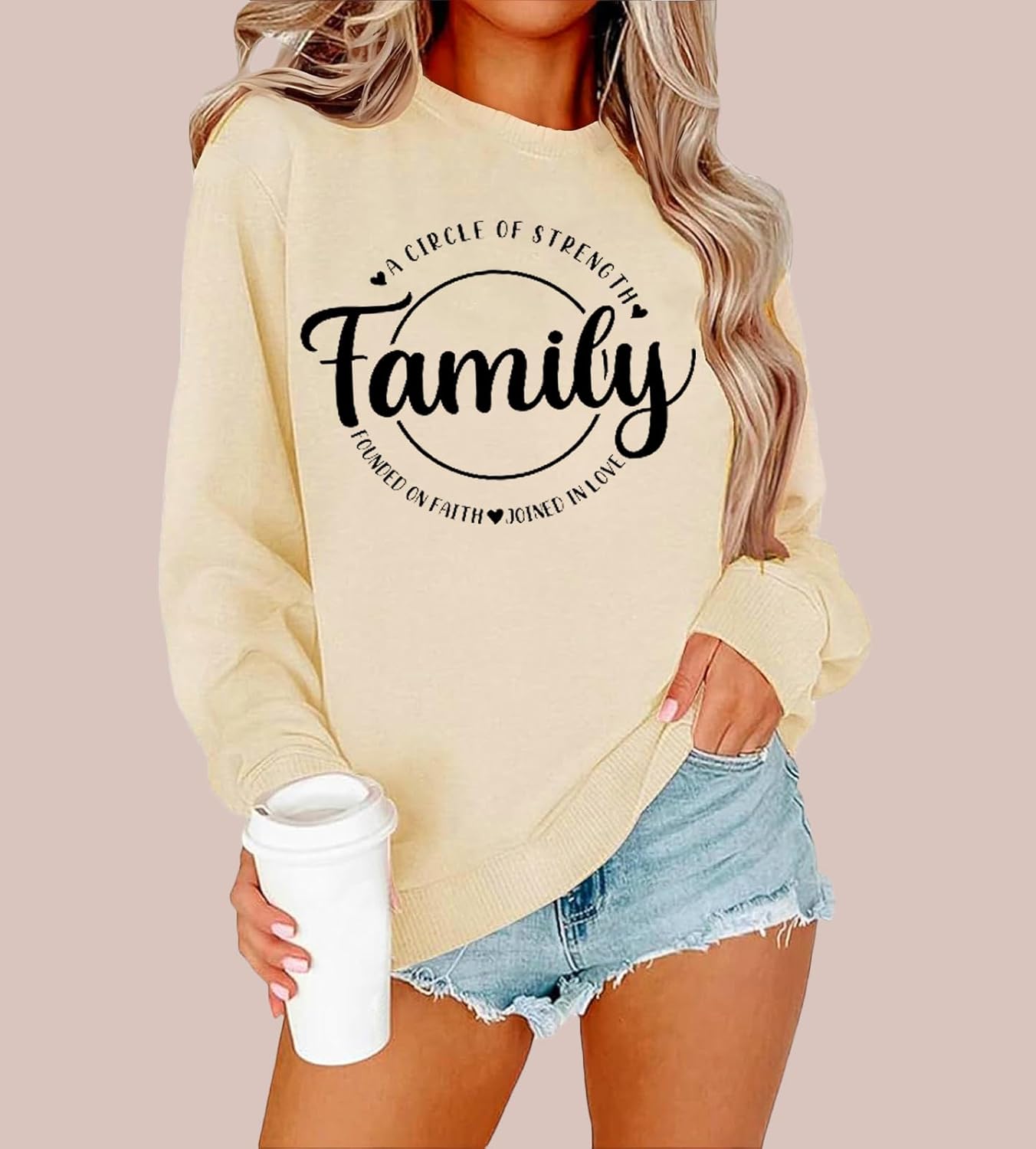 Family Sweatshirts for Women Graphic Sweatshirt Letter Print Crewneck Pullover - Image 2