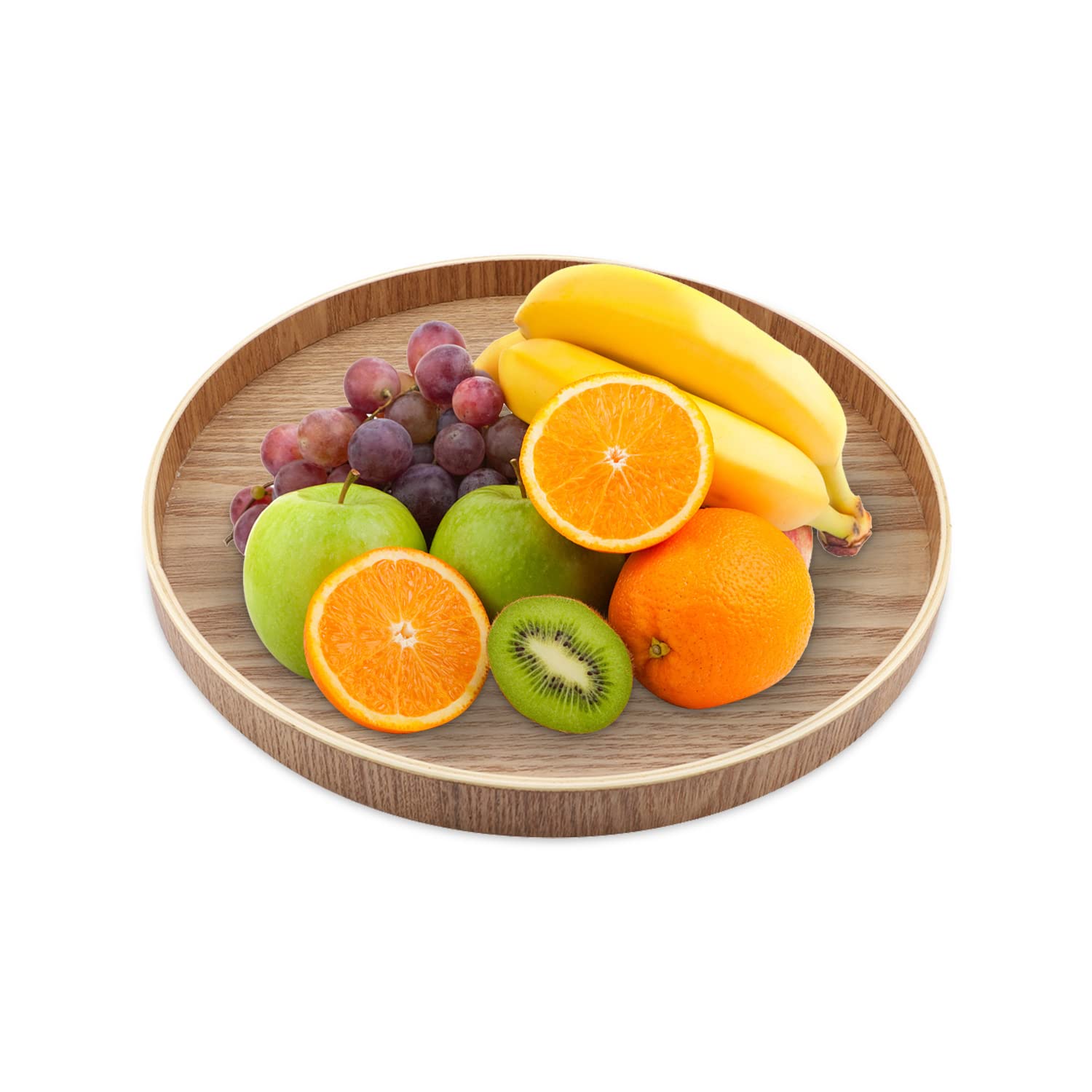 Round Wooden Tray,Decorative Serving Tray Serve for Tea Set Fruits Candies Food Home Decoration Brown - 9.4/10.6/11.8/12.9 Inch(33cm)