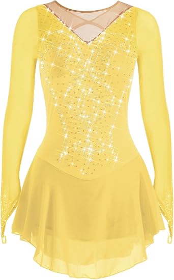 Rhinestone Figure Skating Dress ladies Women Spandex Handmade Training Wear
